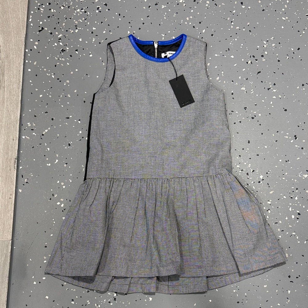 Dinui Gray Dress with Blue Trim